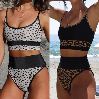 Kõrge Vöökoht Bikiinid 2021 Leopard Bikini Naisi Push Up Ujumistrikoo Naistele, Trükitud Supelrõivad Crop Top Biquini Suvel Ujuda Masti Beachwear