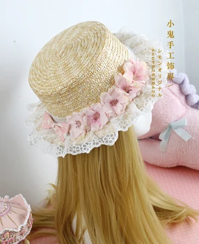 Lolita pehme õde straw hat magus straw hat reisi vanema-lapse mudelite komplekt muru müts aed printsess tuule väike müts