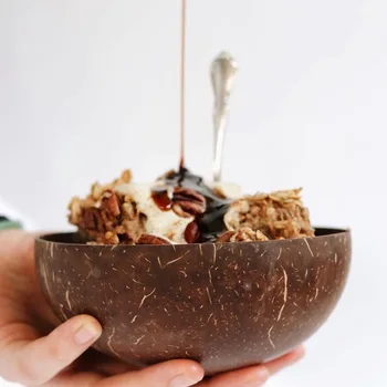 Looduslik Kookospähkli Kausist Lusikaga komplekt Creative Kookospähkli Koorega Puu Salat Makaron Riis Kaussi Puidust kauss Lauanõud restorani köök