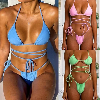 LOOZYKIT Seksikas Naiste Ujumistrikoo Push-up Bikiinid, Rinnahoidja Komplekt Solid Color Sidemega Ujumine Ülikond Väljas Suvi Beachwear trikoo
