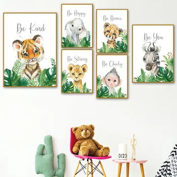 Lõvi Tiger Gepard Monstera Zebra Elevant Seina Art Lõuend Maali Nordic Plakatid Ja Pildid Seina Pilte Baby Kids Room Decor