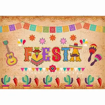 Mehhiko Fiesta Junina Pool Mehhiko Teema Taustaks Fotograafia Cactus Kitarr Decor Värvikas Lipud Sünnipäeva Ürituse Foto Taust