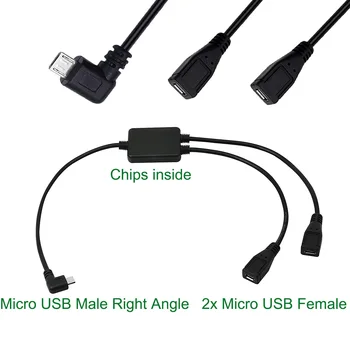 Micro-USB 5 Pin Mees, et 2 Micro Naiste Y Splitter Kaabel Õige Nurga Laadija Laadimise Andmed Juhe 2 in 1 Adapter Kaabel