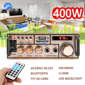 MiNI HIFI LCD Digital Bluetooth Audio Võimendi Auto Bass kodukino Amplificador Kõlar Treble Kontrolli FM-USB-SD-400W