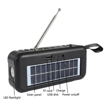 Mini Kaasaskantav Väljas Bluetooth Kõlar Solar Laadimine LED Taskulamp TF USB FM-Raadio Funktsiooni