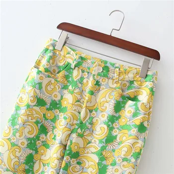 NWOMN Za 2021 Naiste Püksid Vintage Roheline Lilleline Trükitud Kõrge Vöökoht Püksid Naiste Nuppu Suvel Lai Jalg Sirge Naine Püksid