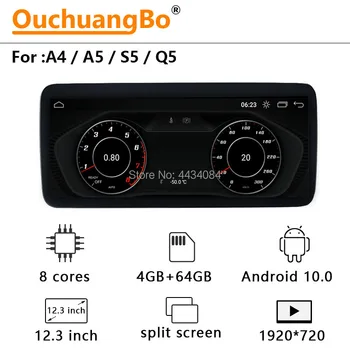 Ouchuangbo 12.3 Tolline 4G Auto GPS Raadio Multimedia Stereo Android 10 makk Audi A4, A5, Q5 8 Core 4GB 64GB 1920*720