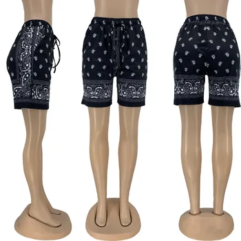 Paisley Bandanna Trükitud Beach Wear Püksid Naiste Vabaaja Kõrge Vöökoht Pingutusnöör Poole Lühikese Acitvewear Hip-Hop Treening Püksid