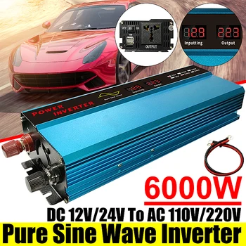 Pure Sine Wave Inverter DC 12V 24V AC 220V 110V 6000W Pinge Trafo Car Power Inverter Konverteri Adapter LED-Ekraan
