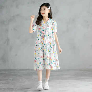 Puuvill Teen Õie Midi Kleit 2021 Uus Suvine Tüdrukute Riided Emme ja Mulle Kleit korea imikute Rõivad-Lapsed,6 Kuni 16 Aastat,#6291