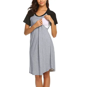 Rasedate Naiste Kleidid, Nightgowns Suvel Tahked Värvi Lühikesed Varrukad Segast Õendusabi Kleit Rinnaga Nightshirt