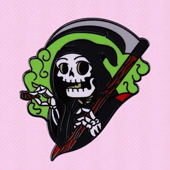 Rohelise Tule leek grim reaper Suitsetamine kolju emailiga pin Surma Vasar Tapja Skelett Luu-punk goth sõle badge)