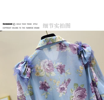 Ruffles Lühikese Varrukaga Särk Naistele 2021 Suvel Daamid Tops Camisas De Mujer Magus Õhuke Flower Print Sifonki Särk Nuppu Üles Topid