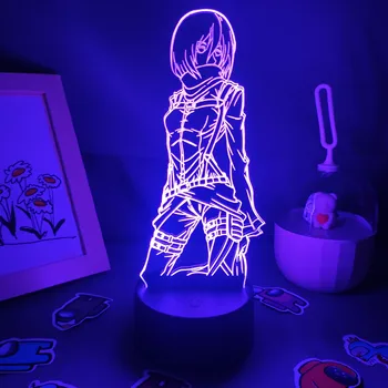 Rünnak Titan Anime, Joonis Mikasa Ackerman 3D Led Öösel Tuled Lahe Kingitus Sõbrale RGB Lava Lamp Manga Magamistuba Öö Decor