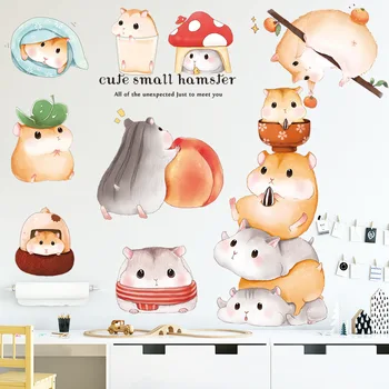 Seina kleebised cute cartoon hamster loomade armas isekleepuv seina tapeet laste tuba pilt kleebised