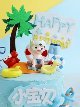 Suvel Rõõmu Mere Meritäht, Krabi CoconutTree Sukeldumine Rannas Ujumine Poiss Happy Birthday Cake Torukübar Kid Partei Asjade Cake Sisustus