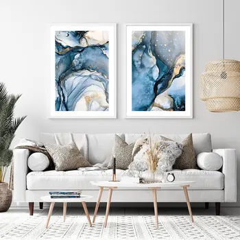 Sügav Sinine Meri Plakat Abstraktne Akvarell Lõuendile Maali Nordic Quote Art Print Seashell Seina Pilt Elutuba Home Decor