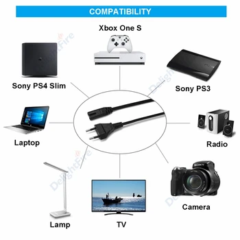 Sülearvuti toitekaabel 0,5 m 2 Piik AC EL toitekaabel Euro Pistik: IEC C7 toitejuhe Sony PS 3 4 Samsung, LG TV Xbox 360 Üks