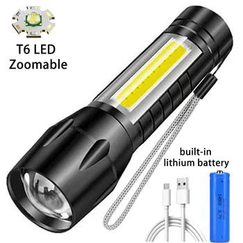 T6 LED Taskulamp Veekindel Taktikaline Kerge USB Laetav, Telkimine Laterna Zoomable Tõrvik Lamp Väljas Matkamine, Jahindus