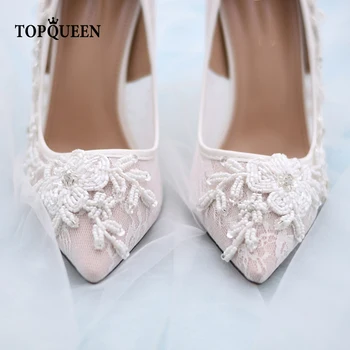 TOPQUEEN-A04 Pruudi kingad naiste pumbad Valge Pits Pärlitega Lill Elegantsed Kõrge Kontsaga naiste kontsad daamid pulm