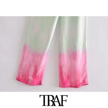TRAF Naiste Stiilne Mood Tie-Dye Printimiseks Sulatada Lai Jalg Püksid Vintage Kõrge Vöökoht Küljel Tõmblukk Naiste Püksid Mujer