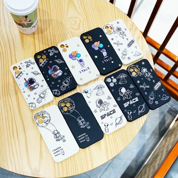 Tähine Taevas Astronaut Case For iPhone 12 11 Pro Max Mini X-XR, XS Max 6 6S 7 8 Pluss 5 5S Pehme TPU iPhone SE 2020 Katta Coques