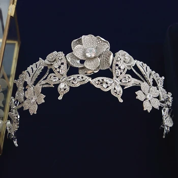 Tüdrukud Suur Lill Kuupmeetri Tsirkoon Brides Tiaras Crown Headpieces Pruudi Diadema Pulmad Juuksed Tarvikud