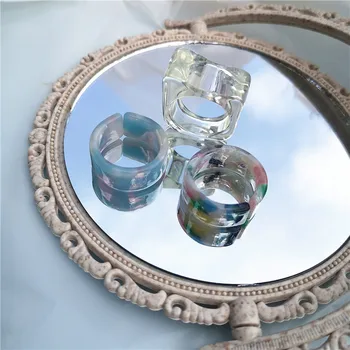 Uus Korea Esteetiline Roosa Sinine Geomeetriline Crystal-Läbipaistev Akrüül Vaik Tsirkoon Rõngad Komplekt Naistele Ehted Kingitused Tarvikud
