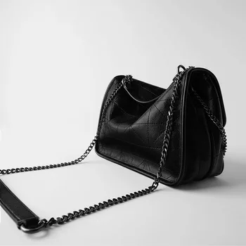 Uus Rhombus Black Rock Pehme Ühe Õla Kaldus Span Kett Kott Luksus Käekotid Naine PU Nahk Messenger Bag Satchels
