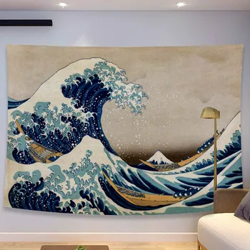 Vaip, Vaip, Suur Laine Kanagawa Seina Riputamise Teenetemärgi Leibkonna Jaapani Tapestry Hipi Esteetiline Tuba Decor
