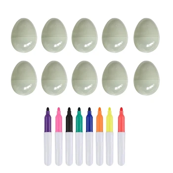 Valged lihavõttemunad - Pakk 10 Valge Paintable Plastikust lihavõttemunad 8 Värvi Markereid DIY Doodling ja Disain
