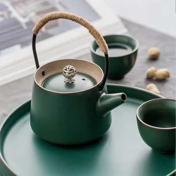 Vintage Kivi Tee Set Kaasaskantav Väike Teekann Loominguline Tass Alustass Küünal Pliidi Komplekt Solid Color Käsitöö Teekann Teacup Kontor