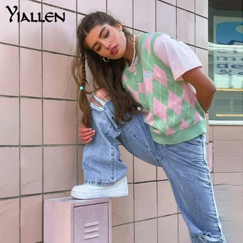 Yiallen Y2K Harajuku Kirja Auk Püksid Naiste Kõrge Vöökoht Teksad Sirge Ahelaga Hip-Hop Denim Vabaaja Kottis Püksid Streetwear2021