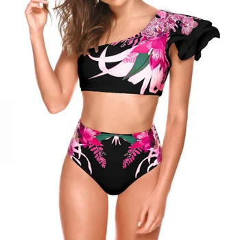 Üks Õlg Ujumistrikoo Prindi Bikinis Brasiilia Bikiinid Komplekti Kõrge Vöökoht Ujumine Sobib Trikoo Suvel Beachwear