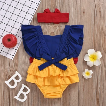 0-24M Newborn Baby Girl Frilly Bow-Tied Jumpsuit And Headscarf Princess
