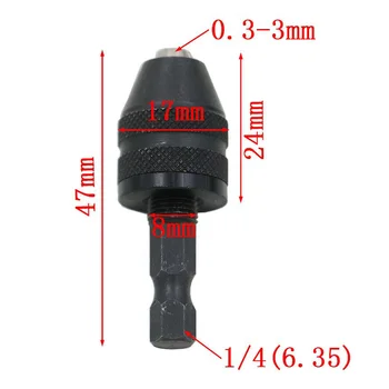 0.3-3 mm võtmeta avamis-ja drill chuck kruvikeeraja mõju juhi adapter 1/4 tolli kuusnurk varre puurida vahend kinnitusvahemik