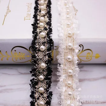 1 Jard Vintage Nailon Gold Line Kootud Pearl Pärlitest Tikitud Pits Lindi DIY Käsitöö Kleit Õmblusmasinad Asjade Riie Sisekujundus