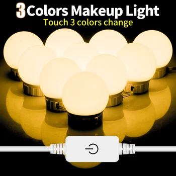 12V Meik Mirror Light LED Seina Lamp USB-Tricolor-ja Kosmeetikatooted Tuled 2 6 10 14pcs Tuba Pirnid Touch Komplekt Meik Edevus Kapp