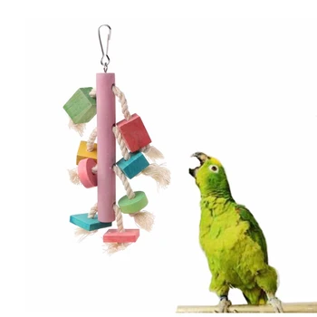 1tk Papagoi Bird mänguasi Puidust Plokk ja Puuvillane Köis Närimine mänguasjad Papagoid Värvikad Rippuvad Kiik Konksu Linnu Puuri mänguasi Accessoies