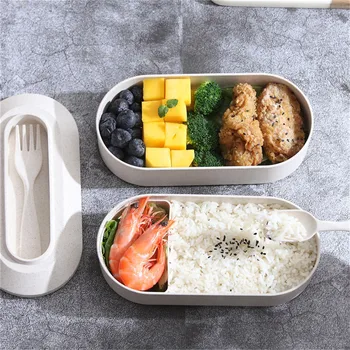 2020. aasta Kolme Kihi Lõunasöögi Box Mikrolaineahjus Toidu Mahuti Komplekt Korduvkasutatavate Kahvel Lusikas Dinnerware Toidu Ladustamise Mahuti Lunchbox @C