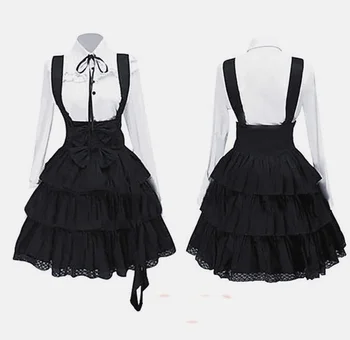 2021 Naiste Klassikaline Lolita Kleit Vintage Inspireeritud Naiste Varustus Anime Cosplay Tüdruk Must Pikk Varrukas Põlve Pikkusega Kleit Särk