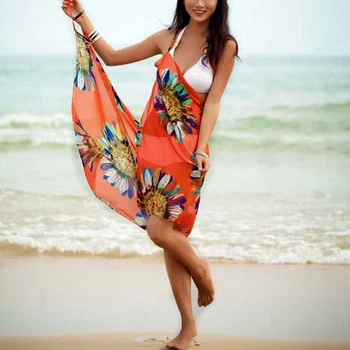 2021 Trükitud Cover-ups Seksikas Beach Kleit Naiste Päitsed Pilduma Sifonki Ranna Rätik Bikiinid Wrap Pareo Seelikud Avatud-Tagasi Supelrõivad
