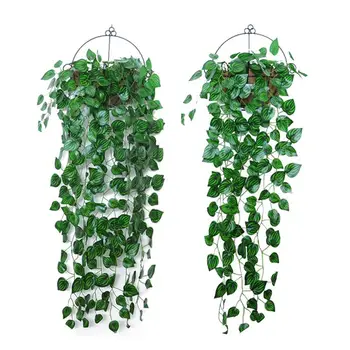 2tk Simulatsiooni Kunstlik Rotangist Seinale Paigaldatud Rohelised Lehed Decor Silk Ronida Taim Teenetemärgi Kodu Poole Pulm