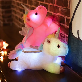 38cm Värviline LED Ükssarvik Palus Mänguasjad Hõõguv topiste Roosa Unicornio Hobune Armas Mänguasi süttib Nukk Lapsed Tüdrukud Xmas Kingitused