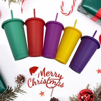 5tk 473ml/700ml Trummel Plastik Kaanega Multi Värv Õled Cup Korduvkasutatav Külma Tassi Jõulud Pudelid Kingitus Jõulud Uus Aasta