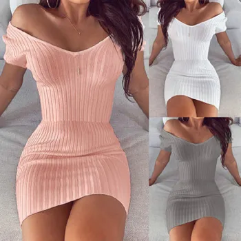65# Kleidid Naiste Mood Casual Sexy Temperament V-kaelus (Solid Color Slim Mini Kleit Elegantne Kleit Kingitus Riided Vestidos