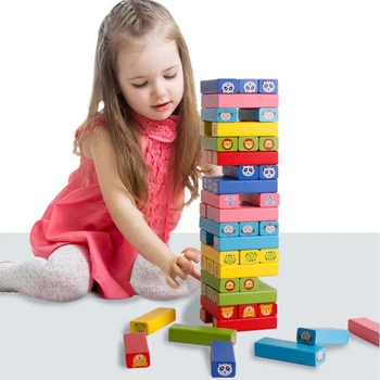 75Pcs/set Puidust Värvilised Loomad Hoone Torni Plokid Mänguasi Domino Virnastamine lauamäng Montessori Lastega Pere Poole Mänguasi