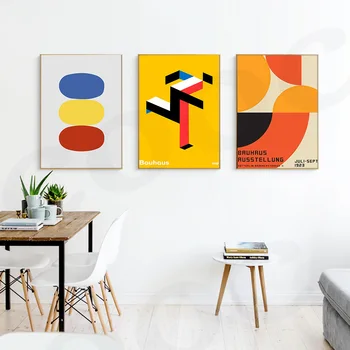 Abstraktne Geomeetria Töötab Mees Lõuendile Maali Poster Vintage Bauhaus Näitus Stiilis Õlimaal Prindib Plakat Koju, Tuba Decor