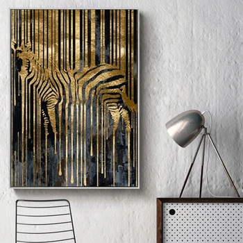 Abstraktne Kunst Golden Zebra Põhjamaade Lõuendile Maali Kaasaegne Plakatid ja Pildid Skandinaavia Cuadros Seina Art Pilt elutuba