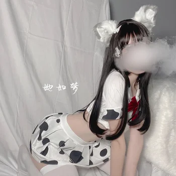Anime Cosplay Kostüüm Valge Lehm Ühtne Kooli Tüdruk Daamid Sleepwear Erootiline Kleit Naistele Pehme Kangas Pitsiline Miniseelik Komplekt